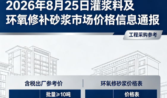 佳县2026年8月25日灌浆料及环氧修补砂浆市场价格信息通报